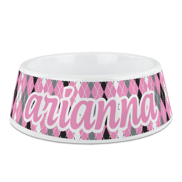 Custom Argyle Plastic Dog Bowl - Medium (Personalized)