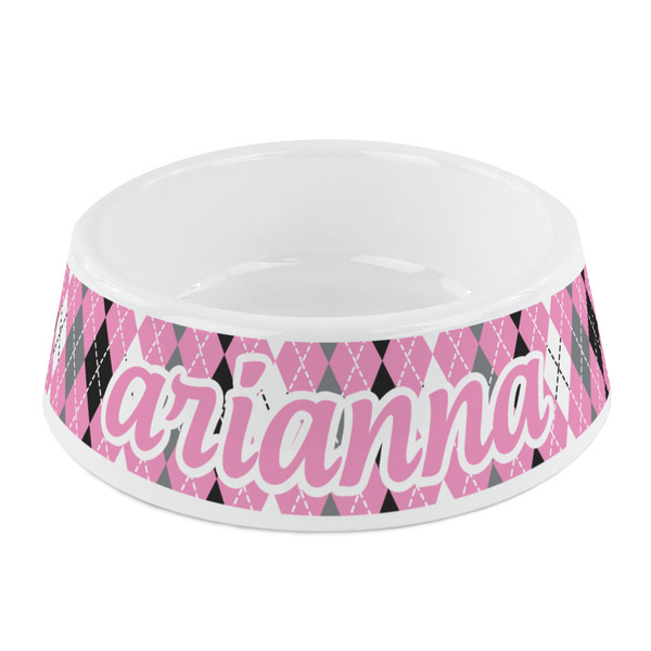 Custom Argyle Plastic Dog Bowl - Small (Personalized)