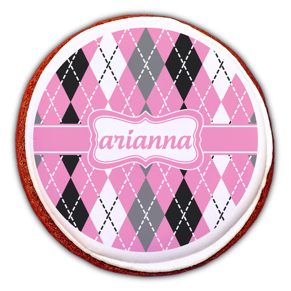 Argyle Printed Icing Circle - Large - On Cookie