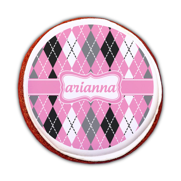 Argyle Printed Icing Circle - Medium - On Cookie