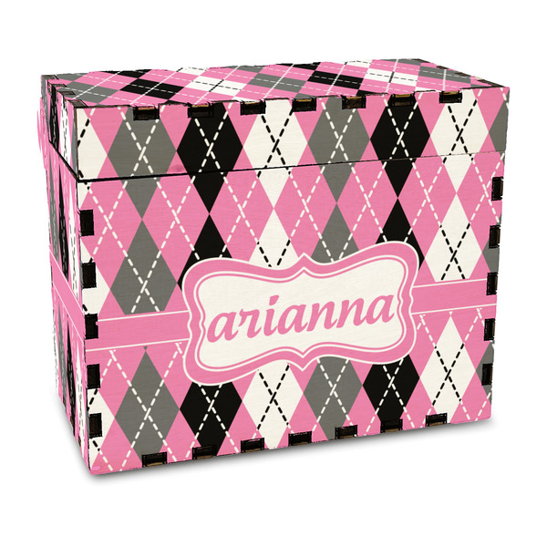 Custom Argyle Wood Recipe Box - Full Color Print (Personalized)