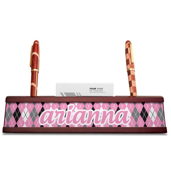 Argyle Red Mahogany Nameplates with Business Card Holder - Straight