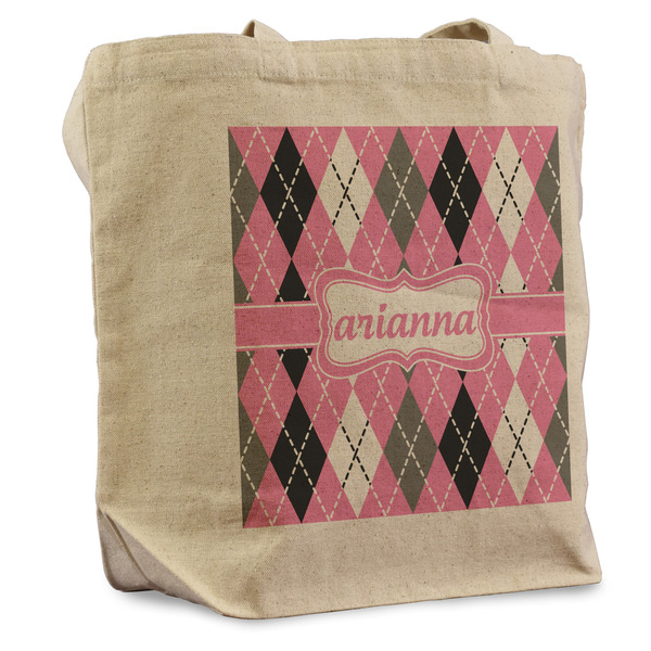 Custom Argyle Reusable Cotton Grocery Bag (Personalized)