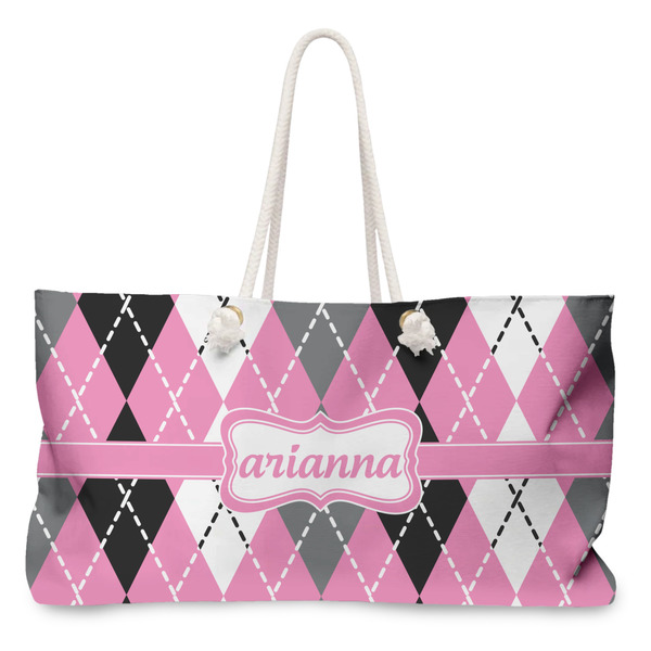 Custom Argyle Large Tote Bag with Rope Handles (Personalized)