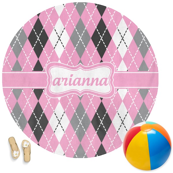 Custom Argyle Round Beach Towel (Personalized)