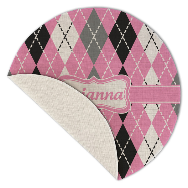 Argyle Round Linen Placemats - Front (folded corner single sided)