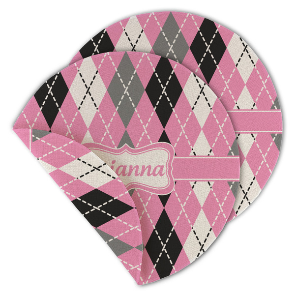 Custom Argyle Round Linen Placemat - Double Sided - Set of 4 (Personalized)