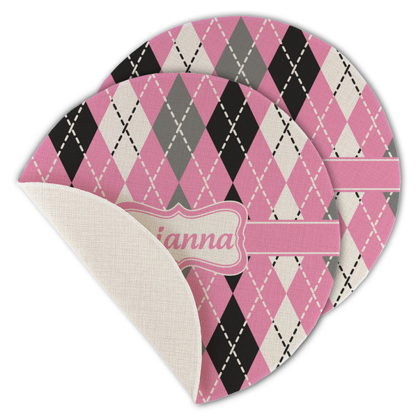Custom Argyle Round Linen Placemat - Single Sided - Set of 4 (Personalized)