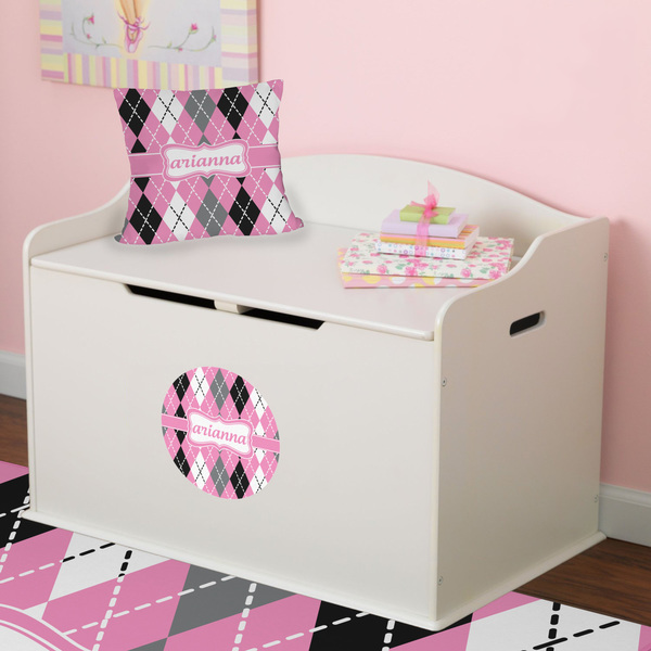 Argyle Round Wall Decal on Toy Chest