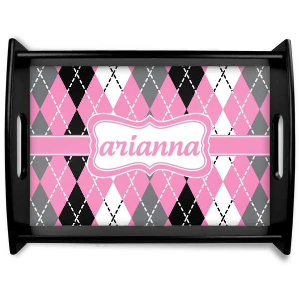 Custom Argyle Black Wooden Tray - Large (Personalized)