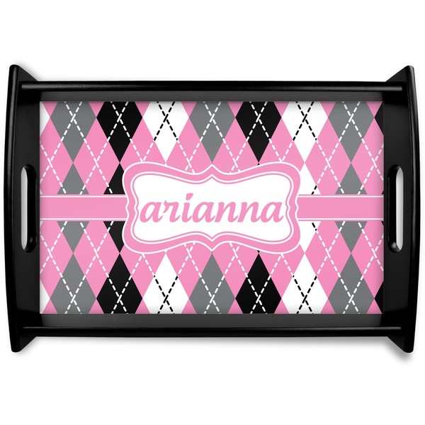 Custom Argyle Black Wooden Tray - Small (Personalized)