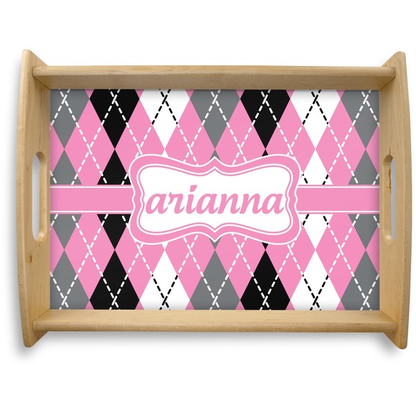 Custom Argyle Natural Wooden Tray - Large (Personalized)