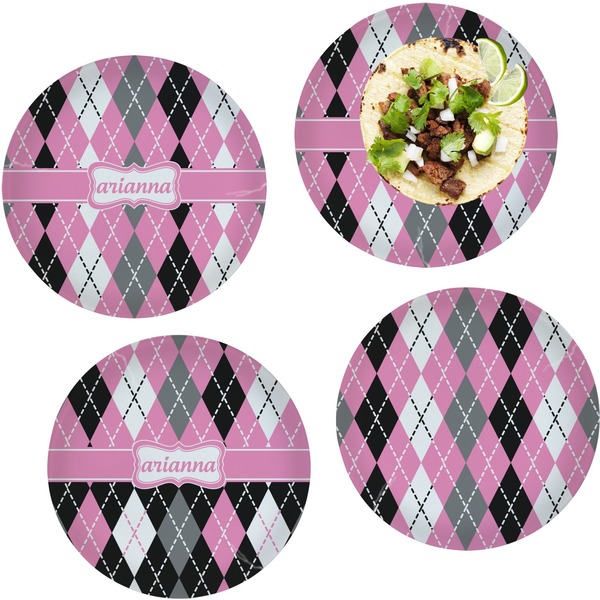 Custom Argyle Set of 4 Glass Lunch / Dinner Plate 10" (Personalized)