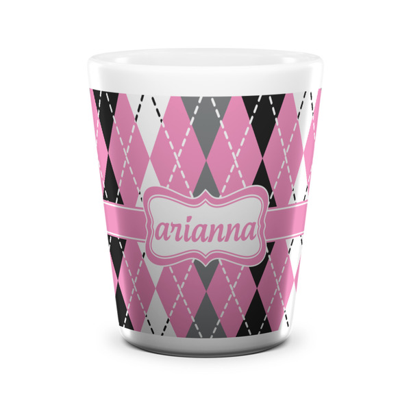 Custom Argyle Ceramic Shot Glass - 1.5 oz - White - Single (Personalized)