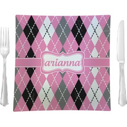 Argyle Glass Square Lunch / Dinner Plate 9.5" (Personalized)