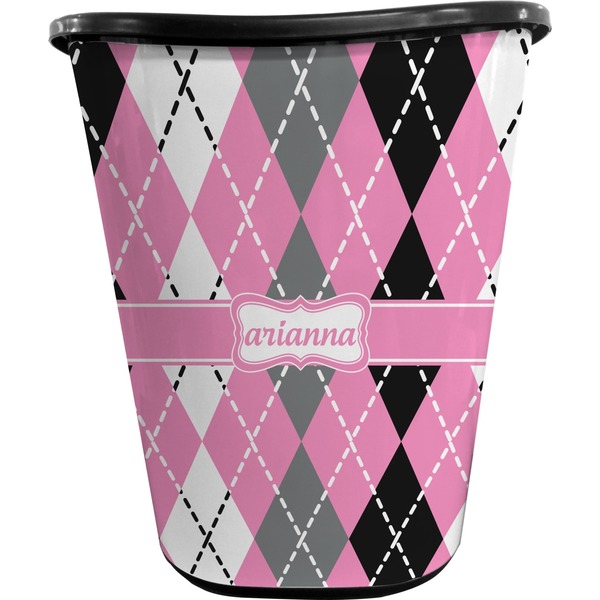 Custom Argyle Waste Basket - Double Sided (Black) (Personalized)