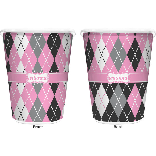 Argyle Trash Can White - Front and Back - Apvl