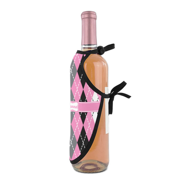 Argyle Wine Bottle Apron - DETAIL WITH CLIP ON NECK