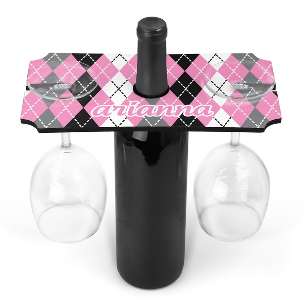 Custom Argyle Wine Bottle & Glass Holder (Personalized)