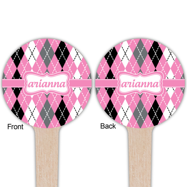 Argyle Wooden 4" Food Pick - Round - Double Sided - Front & Back