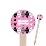 Argyle 6" Round Wooden Food Picks - Single Sided (Personalized)