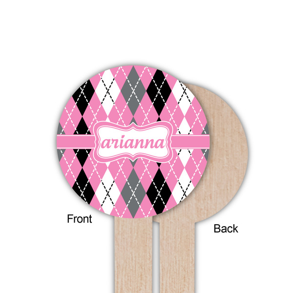 Argyle Wooden 6" Food Pick - Round - Single Sided - Front & Back