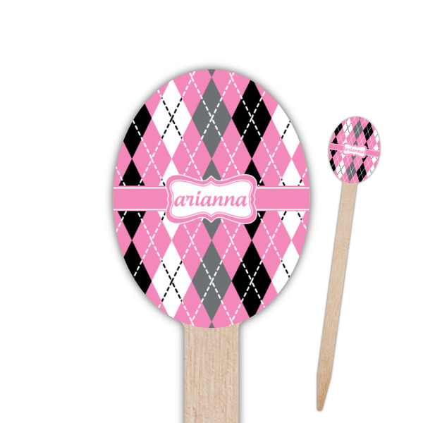 Custom Argyle Oval Wooden Food Picks (Personalized)