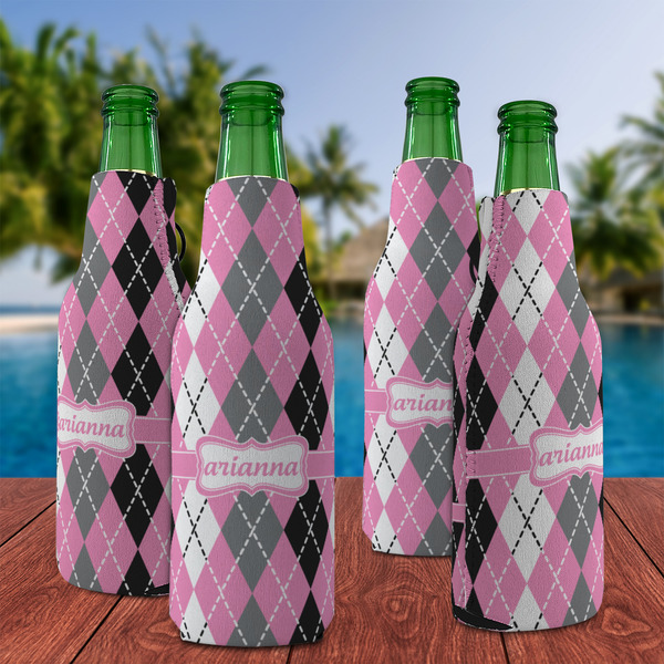 Argyle Zipper Bottle Cooler - Set of 4 - LIFESTYLE