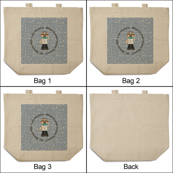 Dentist 3 Reusable Cotton Grocery Bags - Front & Back View