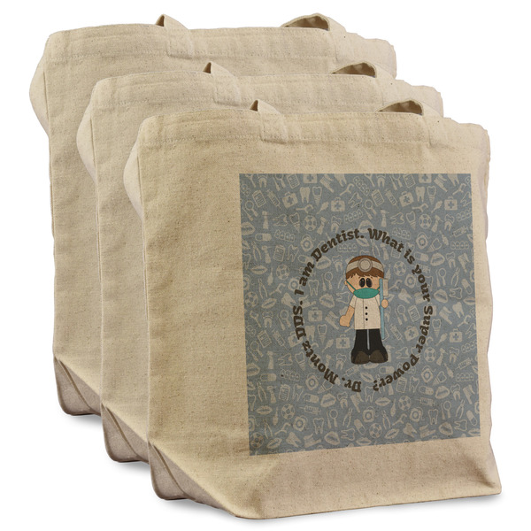 Custom Dentist Reusable Cotton Grocery Bags - Set of 3 (Personalized)
