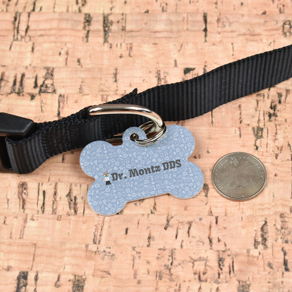 Dentist Bone Shaped Dog ID Tag - Large - In Context