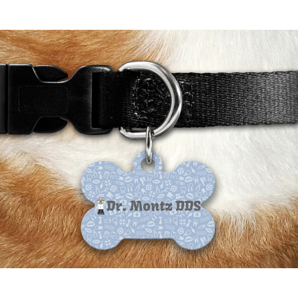 Dentist Bone Shaped Dog Tag on Collar & Dog