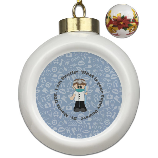 Custom Dentist Ceramic Ball Ornaments - Poinsettia Garland (Personalized)