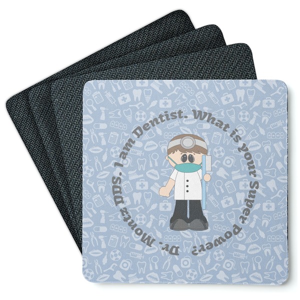 Custom Dentist Square Rubber Backed Coasters - Set of 4 (Personalized)
