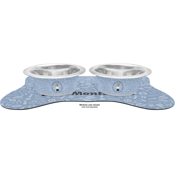 Dentist Metal Pet Bowls - On Dog Bone Shaped Mat