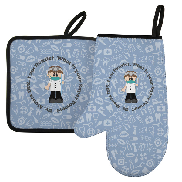 Custom Dentist Left Oven Mitt & Pot Holder Set w/ Name or Text