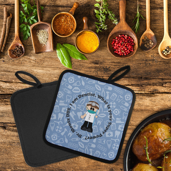 Dentist Neoprene Pot Holder - Set of 2  LIFESTYLE (Flatlay)