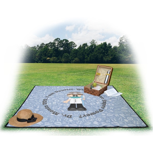 Dentist Picnic Blanket - with Basket Hat and Book - in Use