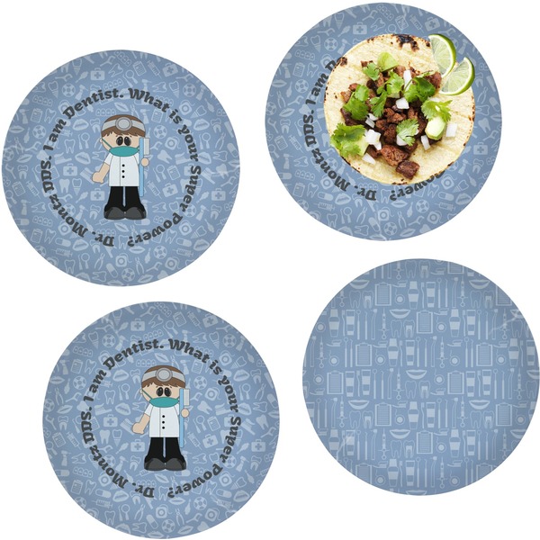 Custom Dentist Set of 4 Glass Lunch / Dinner Plate 10" (Personalized)