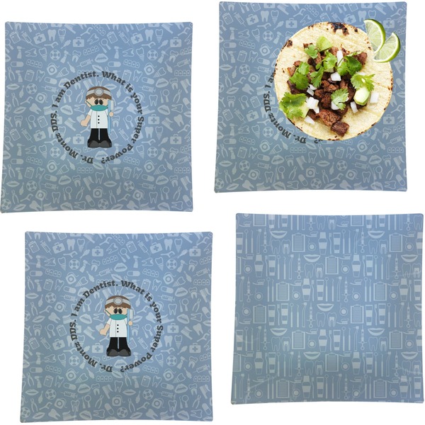 Custom Dentist Set of 4 Glass Square Lunch / Dinner Plate 9.5" (Personalized)