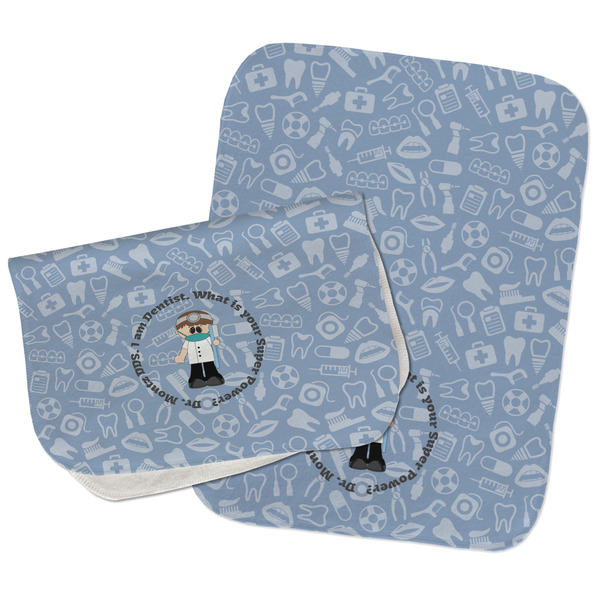 Dentist Two Rectangle Burp Cloths - Open & Folded
