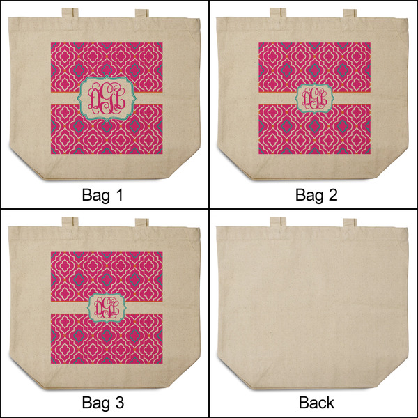 Colorful Trellis 3 Reusable Cotton Grocery Bags - Front & Back View