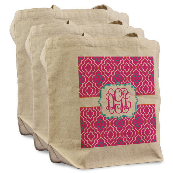 Custom Colorful Trellis Reusable Cotton Grocery Bags - Set of 3 (Personalized)