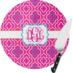 Colorful Trellis Round Glass Cutting Board - Small (Personalized)