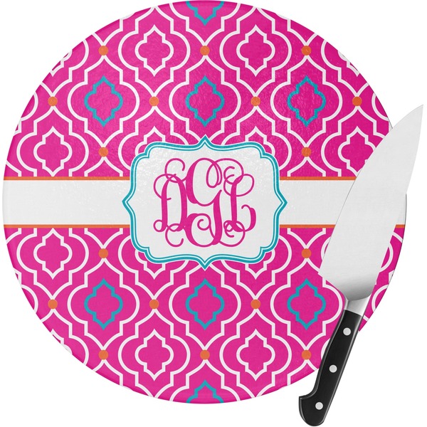 Custom Colorful Trellis Round Glass Cutting Board - Small (Personalized)
