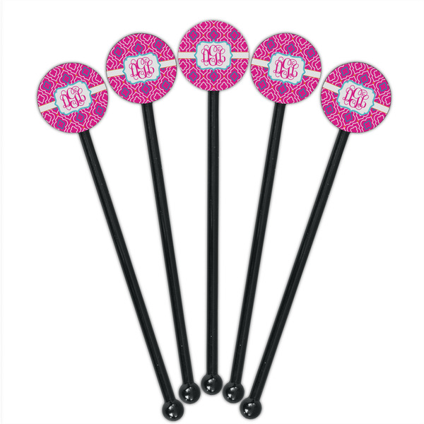 Colorful Trellis Black Plastic 5.5" Stir Stick - Round - Fan View