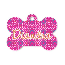 Colorful Trellis Bone Shaped Dog ID Tag - Small (Personalized)