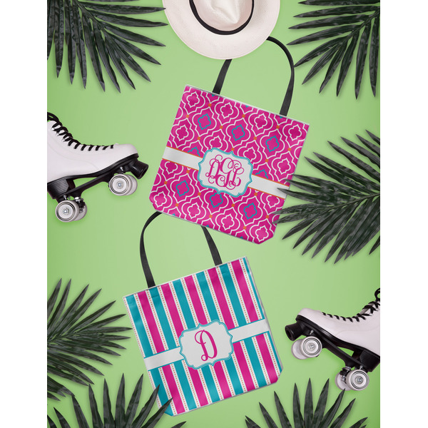 Colorful Trellis Canvas Tote Lifestyle Front and Back- 13x13