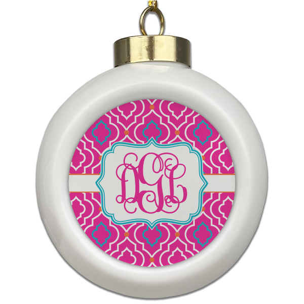 Custom Colorful Trellis Ceramic Ball Ornament (Personalized)