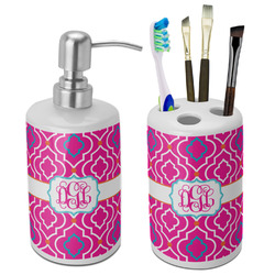 Colorful Trellis Ceramic Bathroom Accessories Set (Personalized)